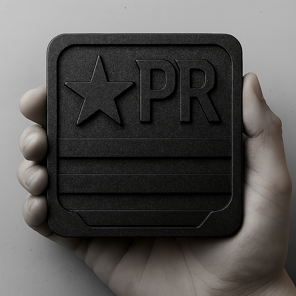 Front view of a PurgeReady patch plate with a rugged tactical design