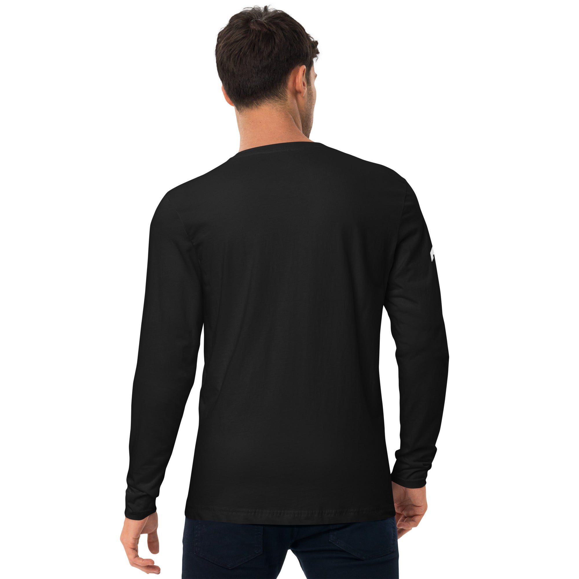 Back view of a PR America long‑sleeve T‑shirt with bold patriotic design