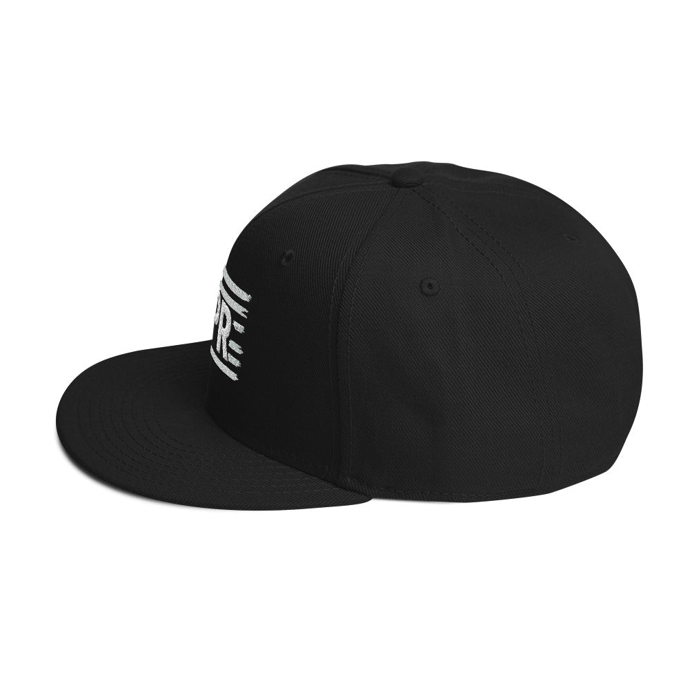Left side view of a PR America hat with bold patriotic design