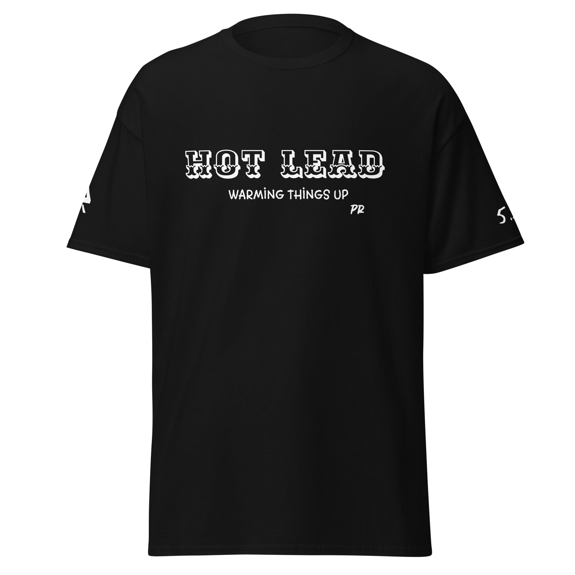 Front view of a Hot Lead T‑shirt with bold graphic design