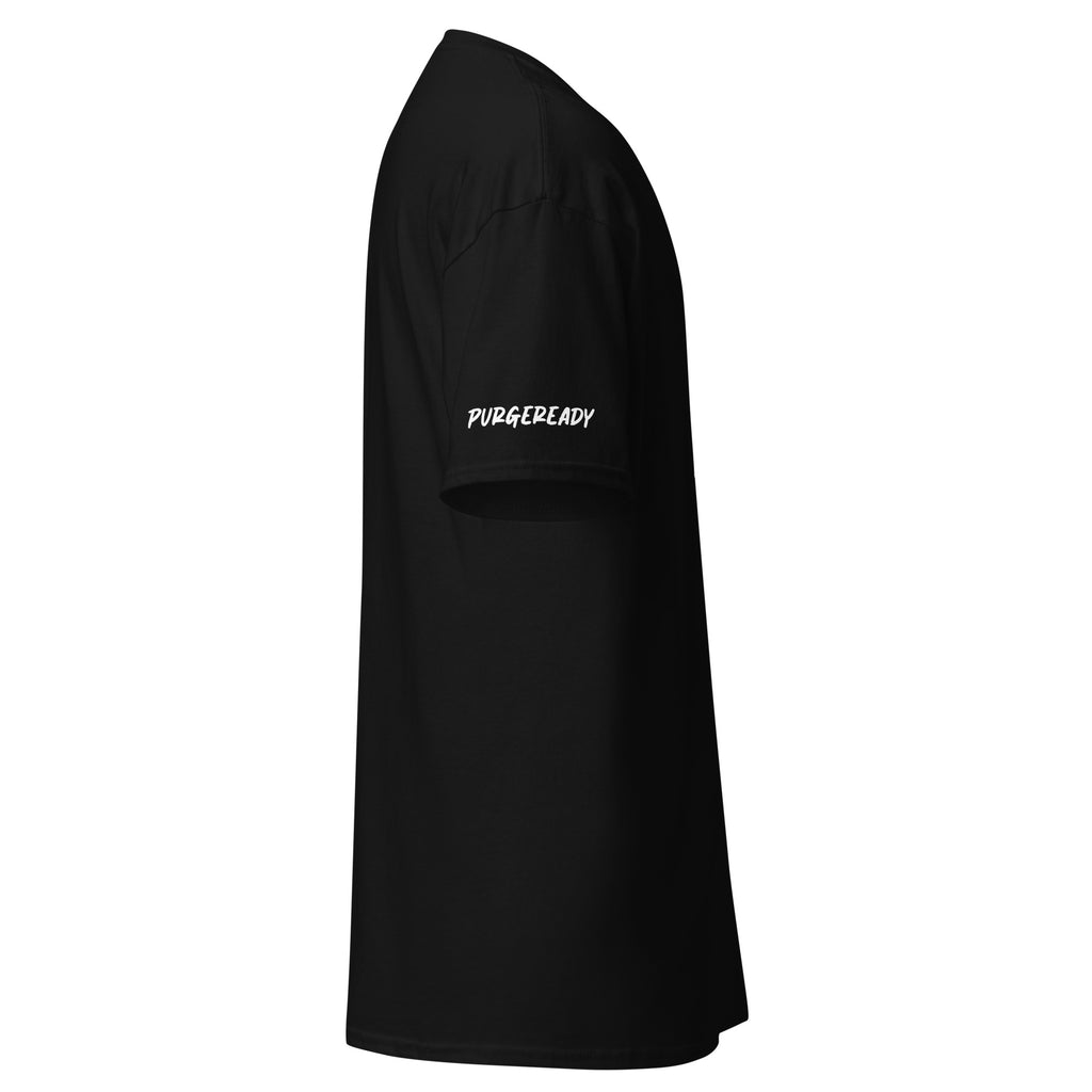 Right view of a PR logo T‑shirt with a bold minimalist design